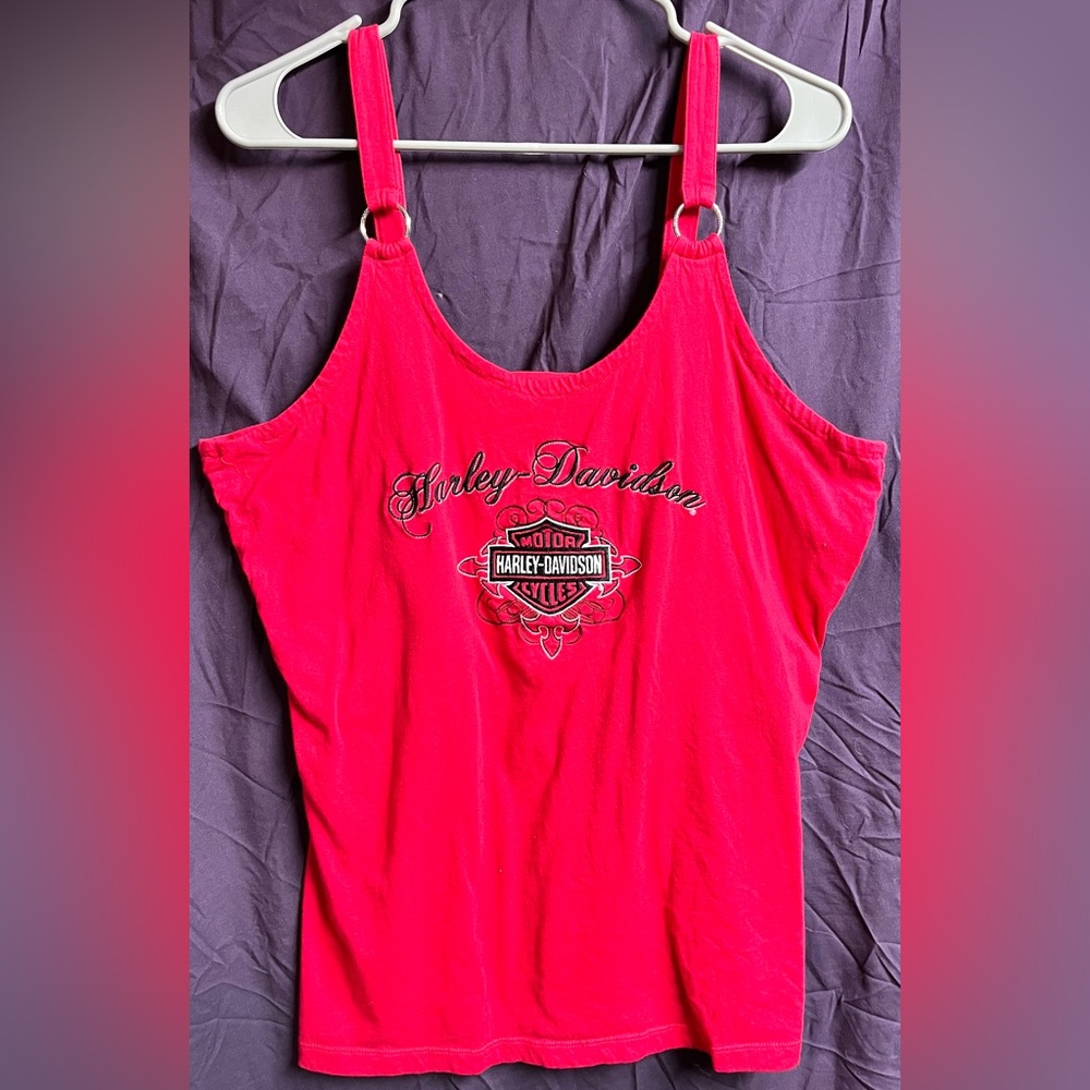 Harley-Davidson Women's Hot Pink Logo Tank with Ring-Strap Detail